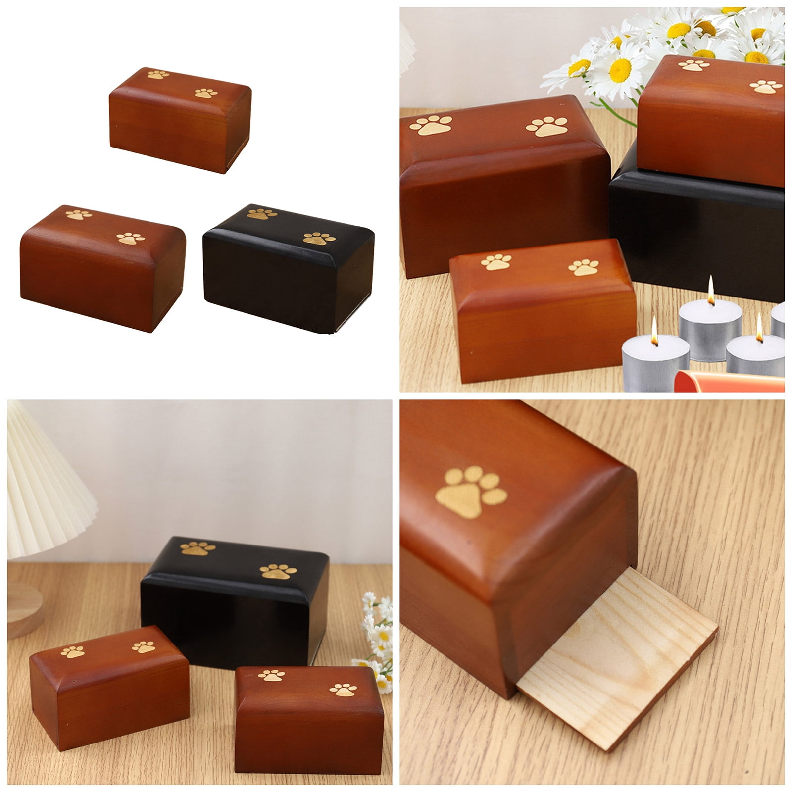 Dog Wood Urn Cremation Urn Memorial Gifts Memorial Paw Print Rememberable Urn for Deceased Pet Ashes