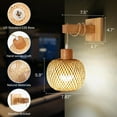 thumbnail image 5 of Glitnous Set of 2 Battery Operated Wall Sconce with Remote Control, Rechargeable Rattan Wall Sconces with Bulb, Wireless Woven Bamboo Lantern Wall Light Boho Wall Lamp for Bedroom Living Room Hallway, 5 of 9