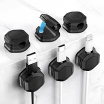6 Pack Magnetic Cord Holder, Self-Adhesive Cable Clips, Desk Organizer, Smooth Adjustable Cable Management, Wire Keeper for Office, Computer, Nightstand, Phone Charger Home, Car. (Black)