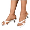 thumbnail image 5 of PiGOGI Women's High Heel Flip Flops Thin Strap Open Toe Crystal Heel Non-Slip Comfortable Party Sandals Plus Size White 5.5, 5 of 9