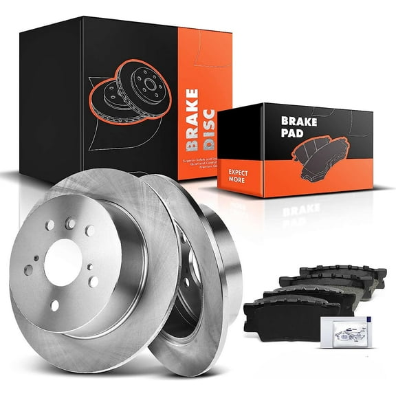 A-Premium Rear Solid Disc Brake Rotors   Ceramic Pads Kit Compatible with Select Lexus and Toyota Models - ES300h, ES350, Avalon 2013-2018, Camry 2012-2017, 6-PC Set