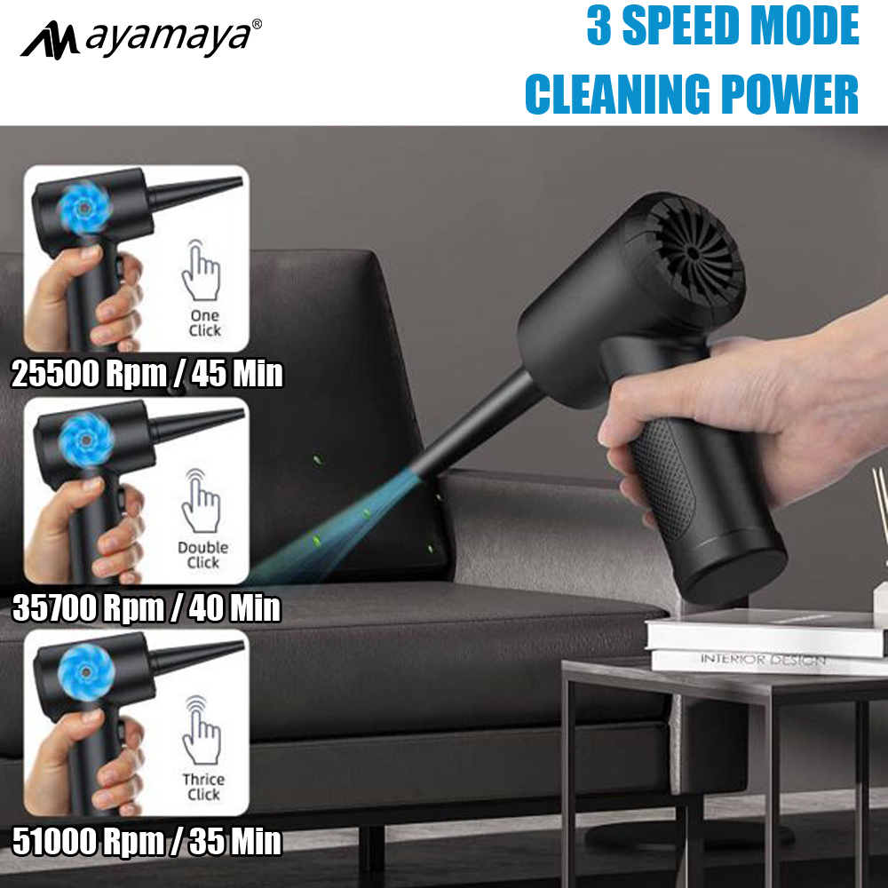AYAMAYA Compressed Air Duster with 3 Speed Mode, USB Type-C Rechargeable Wireless Keyboard Handheld Cleaner for Office Computer