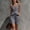 Gray, variant on Women's Cotton Linen 2 Piece Outfits Sleeveless Ruffle Waist V Neck Button Top Casual Shorts Set with Pockets