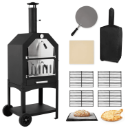 Costway 2-Layer Wood Fired Pizza Oven – Outdoor Grill With Free Waterproof Cover
