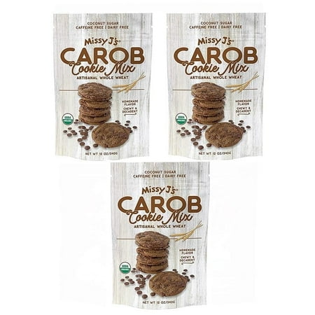 Missy J’s Organic Carob Whole Wheat Cookie Mix, Vegan Healthy Low Calorie Snacks 12 oz 3 Pack