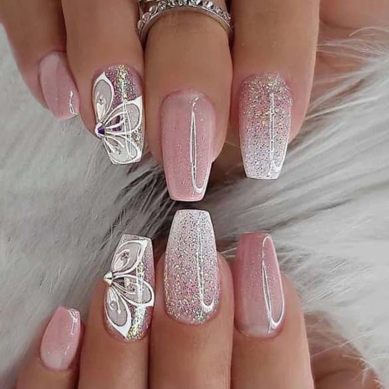 Yeahmol Short Press on Nails Pink Fake Nails French Tip Glue on Nails ...