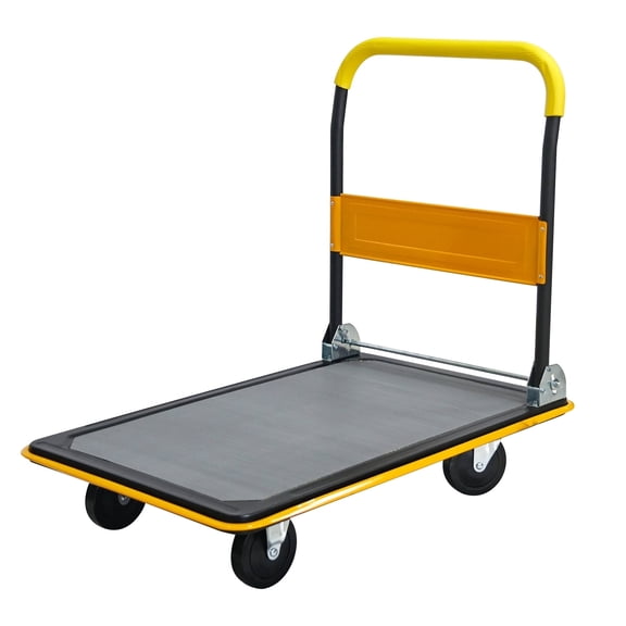 ARTMAN Flatbed Cart, 330lb/660lbs Heavy Duty Capacity Platform Hand Truck 360 Degree Swivel Wheels Foldable Push Hand Cart for Loading and Storage, Warehouse-Yellow