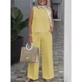 thumbnail image 2 of Trajes sencillos de lino y algodón para mujer, blusa holgada sin mangas a la moda de verano, pantalones de pierna ancha, conjunto de dos piezas para mujer, trajes informales, 2 of 5