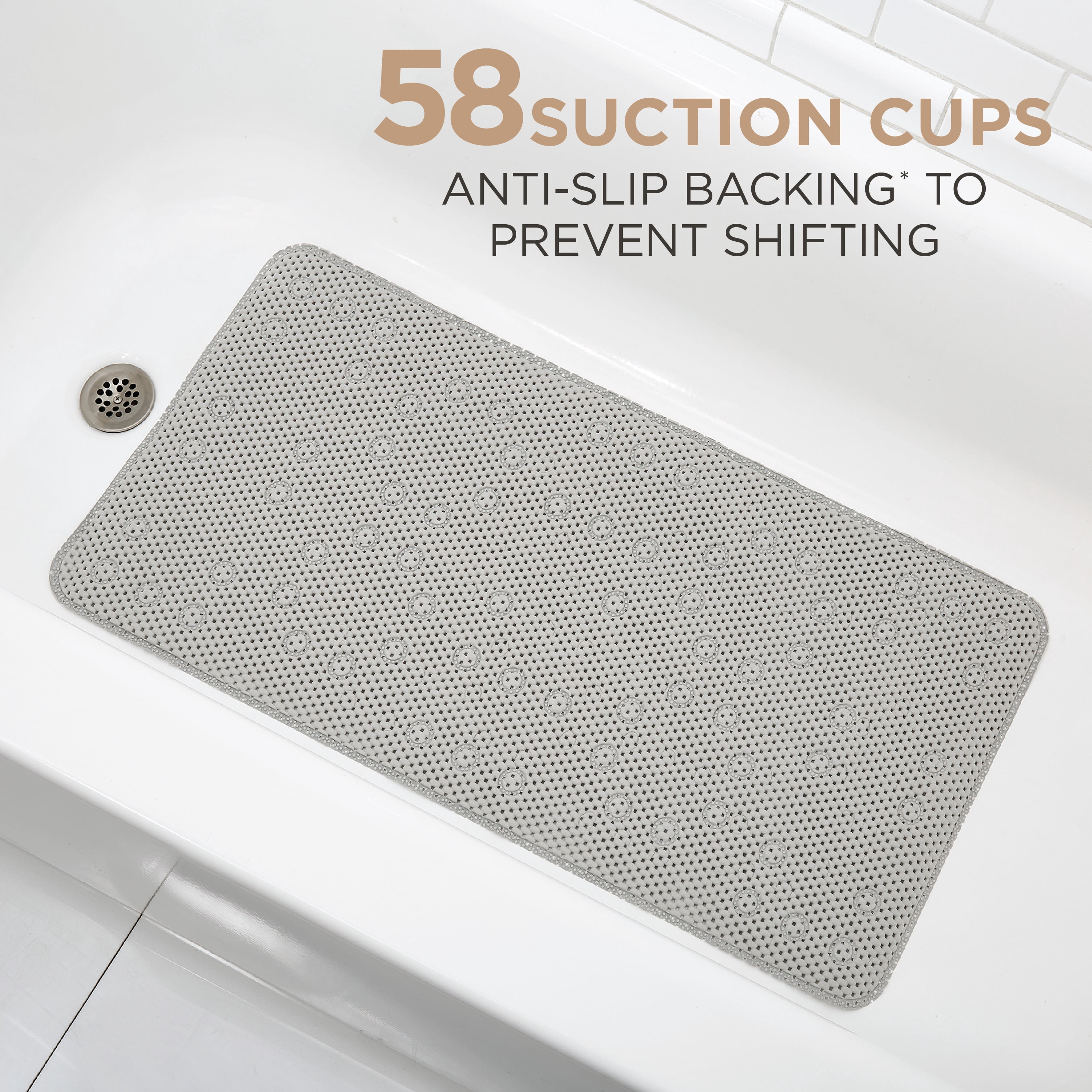 Bath Bliss Extra Long Cushioned Bath Mat in Light Grey