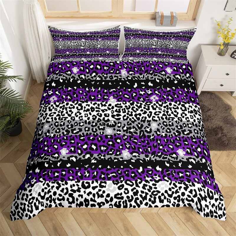 Girls Colorful Leopard Print Duvet Cover Rainbow Wild Animal Bedding Set Microfiber 3D Safari