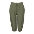 thumbnail image 5 of Cheytotty Womens Cargo Capris, High Waist Drawstring Knee Length, Flap Pockets Summer Army Green L, 5 of 8