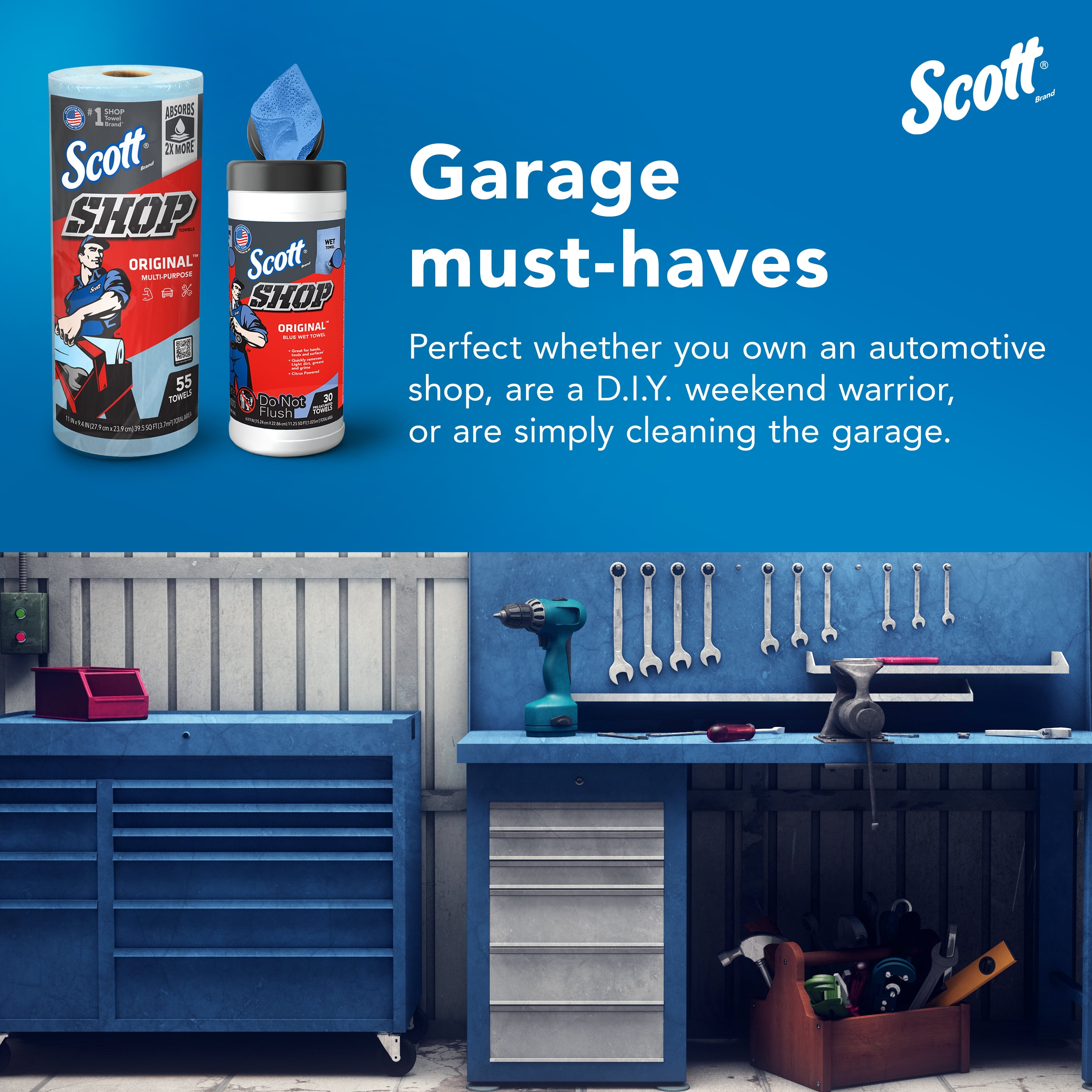 Scott Shop Blue Wet Towels, 1 Canister, 30 Sheets