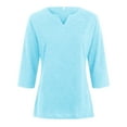 thumbnail image 4 of idosla 3/4 Sleeve Tops for Women Summer Notched V Neck Plain T Shirts Casual Cute Three Quarter Length Dressy Blouses (Sky Blue, M), 4 of 6