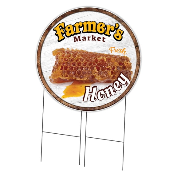 SignMission Corrugated Plastic Sign With Double Sided Image 36" Circular - Farmer's Market Honey For Sale | Coroplast Yard Sign With Stake |  Made in the USA
