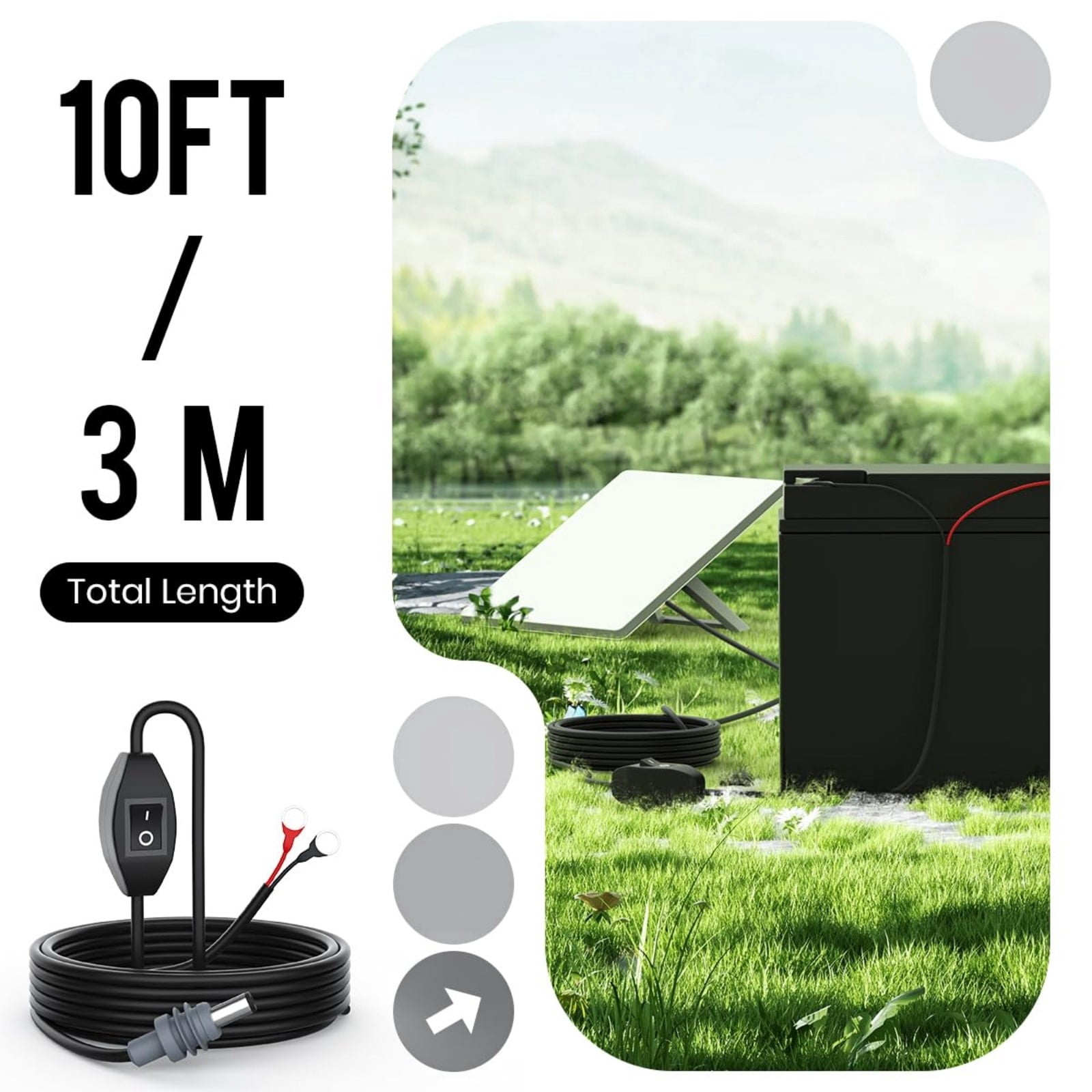 Starlink Mini Battery Power Cable with Switch – 3M/10FT Waterproof DC5521 Connector, 12V RV, Truck, Camping & Marine Off-Grid Power Cord