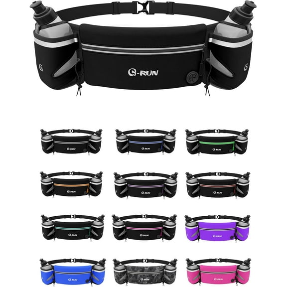 Hydration Running Belt with 2x10oz Bottles - Water Belts for Woman and Men - iPhone Belt for Any Phone Size - Fuel Marathon Waist Pouch for Runners - Jogging Cycling Biking