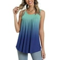 thumbnail image 2 of Summer Saving Wycnly Tank Top for Women Gradient Round Neck Sleeveless T Shirts Loose Flowy Pleated Swing Vest Tunic Blouse Dark Blue L Up to 65% off, 2 of 6