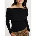 thumbnail image 4 of SUNSIOM Women's Off Shoulder Sweaters Classic Long Sleeve Solid Color Knit Pullover Slim Fit Tops, 4 of 7