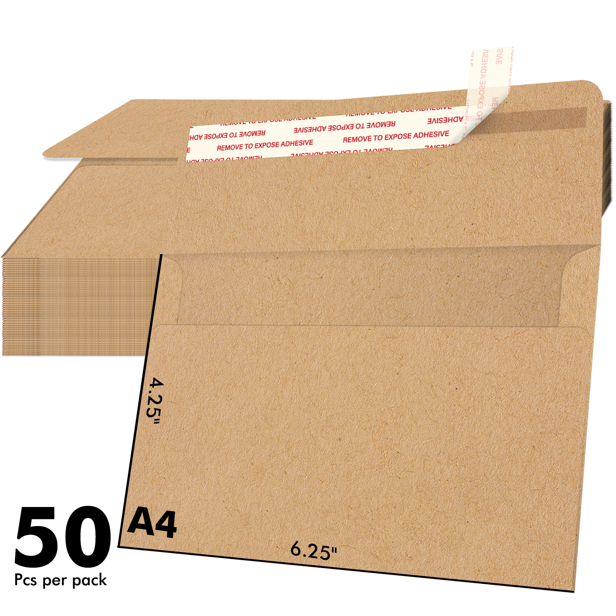 (6 pack) Brown Kraft Paper Envelopes 4x6, A4 Self Seal Invitation Envelope 4 1/4 x 6 1/4, 50PK 115gsm, Printable Envelopes for Wedding Card, Greeting Card, Photos