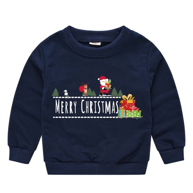 Mode Hiver Filles Bébés Garçons Filles Chandail de Noël Imprimé Dessin Animé Col Rond Chandail en Molleton Grande Taille Ensemble 2 Pcs en Liquidation