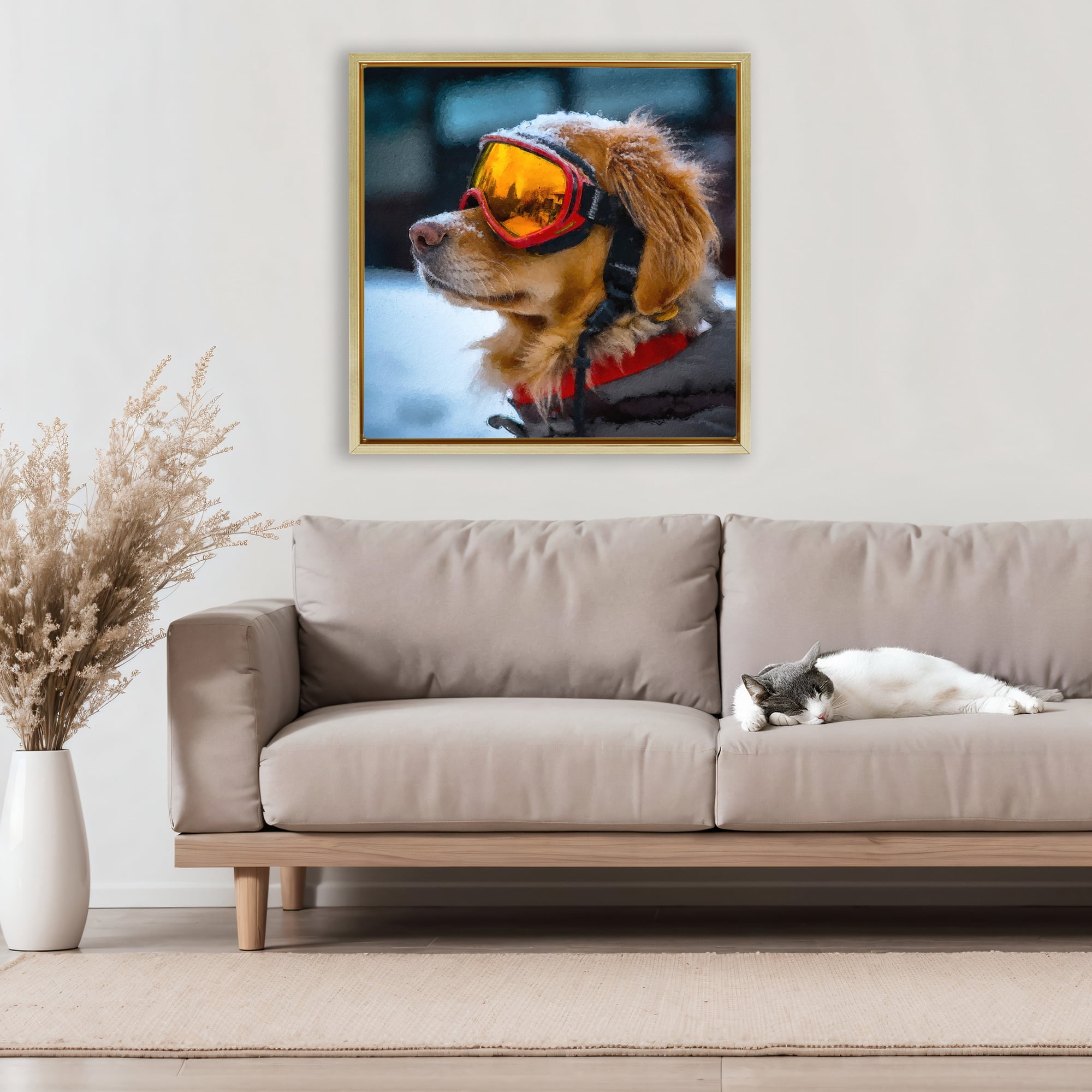Stupell Industries Ski Goggles Dog Gold Framed Floater Canvas Wall Art, design by Sean Parnell