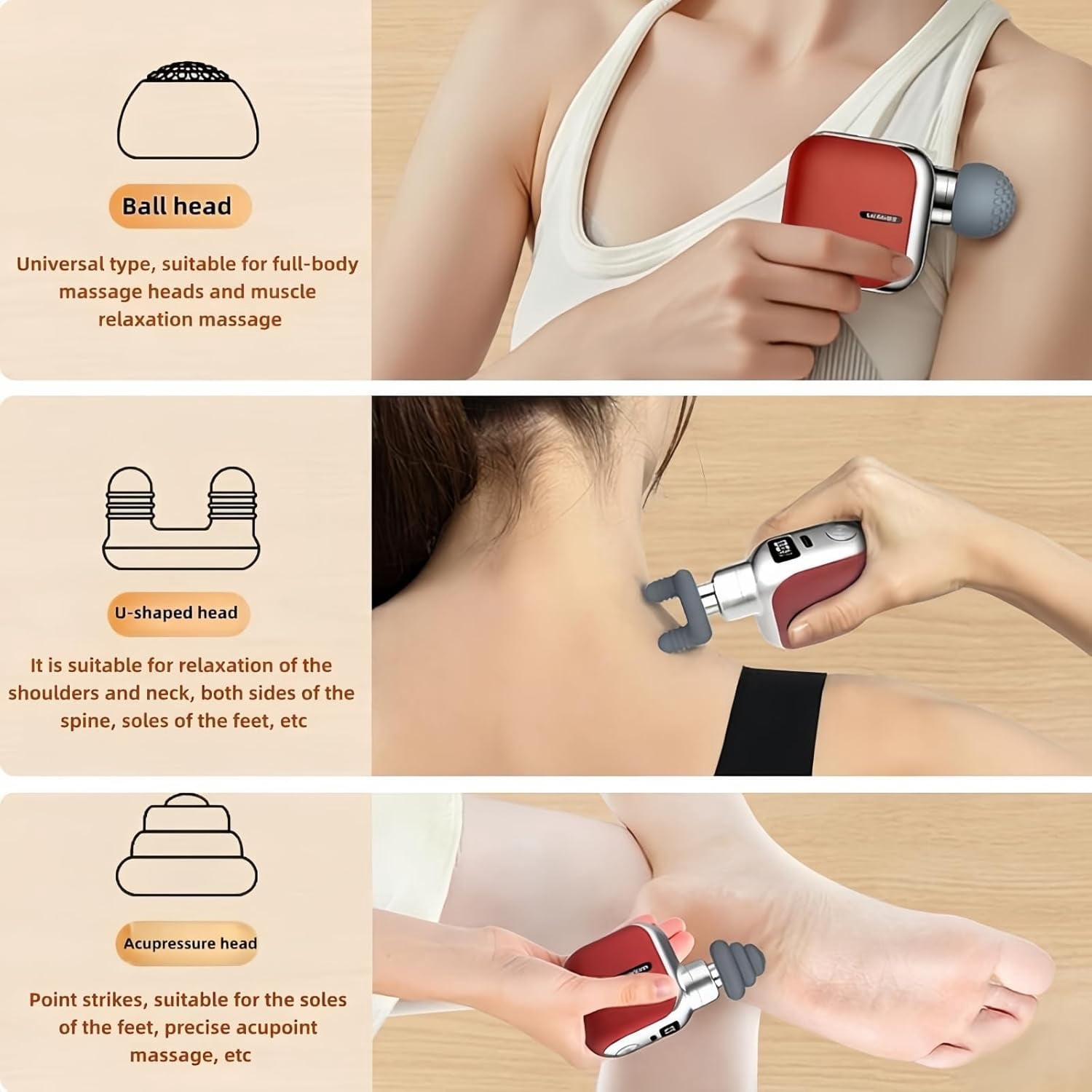 Mini Portable Pocket Massage Gun, Back Massager To Relieve Pain With 6 Speeds And 3 Heads, Detachable Muscle Massager For Travel, Office, And Daily Use, Gift