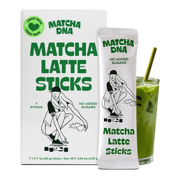 MatchaDNA Matcha Latte Powder Sticks Naturally Caffeinated 7 Pack 0.7oz each