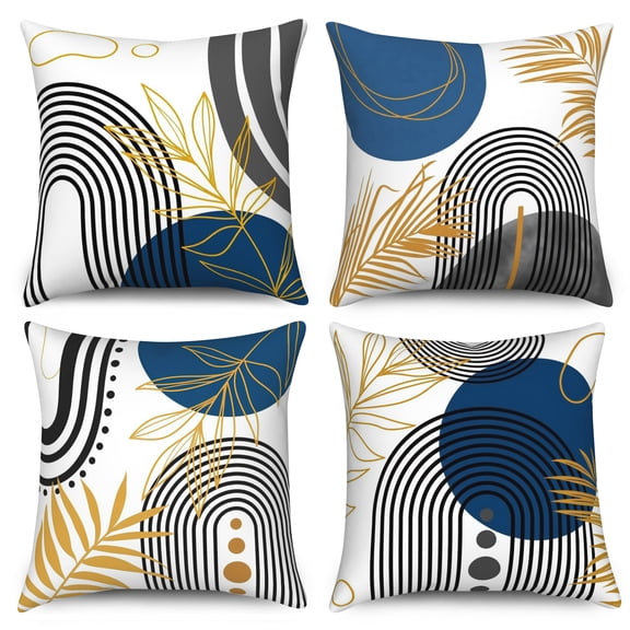 Dashan Blue Gold Pillow Cover 18x18 Inch,Set of 4 Abstract Mid Century Cushion Cases for Couch Sofa Bed Home Decor