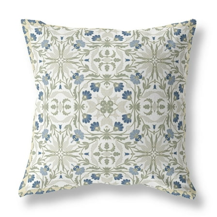 18â€ White Green Paisley Indoor Outdoor Throw Pillow