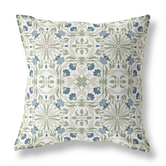 18â€ White Green Paisley Indoor Outdoor Throw Pillow