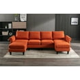 thumbnail image 2 of U-Shaped Sectional Sofa with Chaise lounge and Movable Ottoman, 108" W 5-Seater Corner Couch with Padded Cushions and 2 Pillows, Modular Sectional Sofa for Home Office Apartment, Orange, 2 of 9