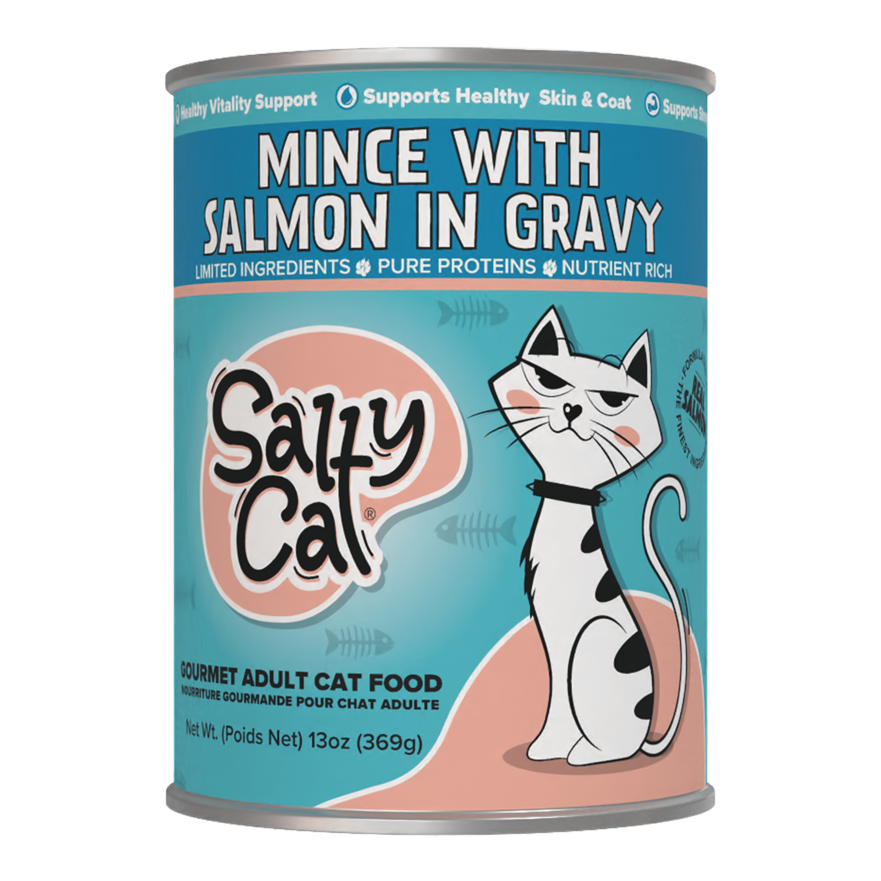 (24 pack) Salty Cat Minced Salmon Flavor in Gravy Wet Cat Food, 13 oz Can