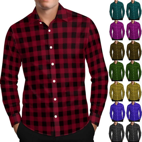 ZyeKqe Long Sleeve Shirts for Men Plaid Button down Blouses Loose Fitted Casual Collared Dress Shirts