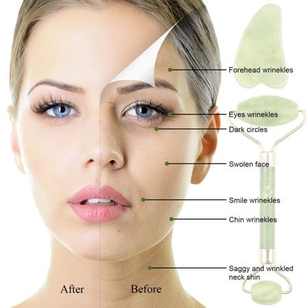 EAONE Jade Roller Eyes Facial Skin Massage Kits with 2 Pieces Face Gua Sha Tools for Face, Eyeball, Neck, Body Massage 4 Pack tools, 2 Pack