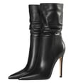thumbnail image 4 of YDN Women Warm Pull On Stiletto High Heel Slouchy Ankle Boots Pointed Toe Mid Wide Calf Walking Boots Shoes Size 7 Black, 4 of 6