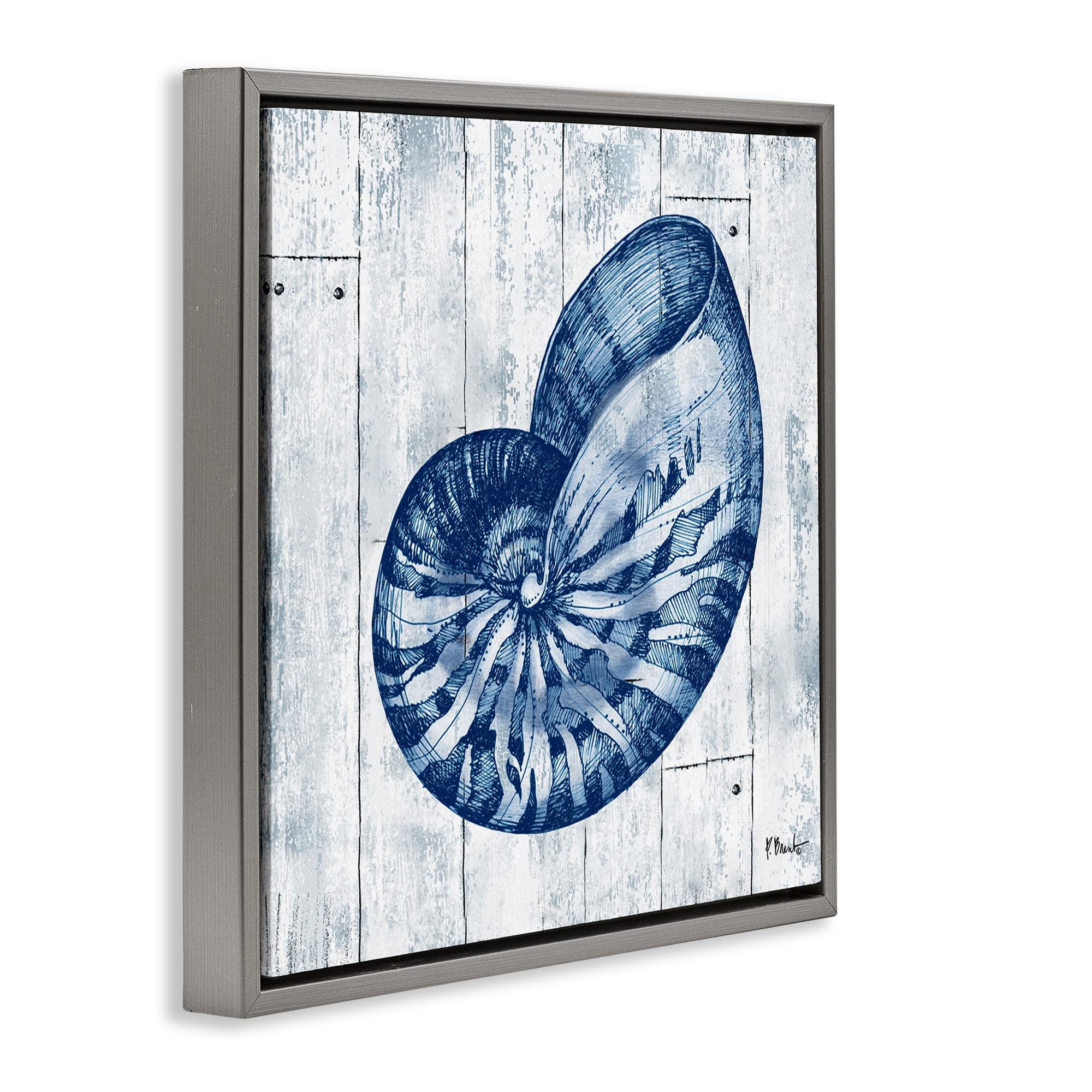 Stupell Industries Coastal Timberland Nautilus Gray Framed Floater Canvas Wall Art, design by Paul Brent