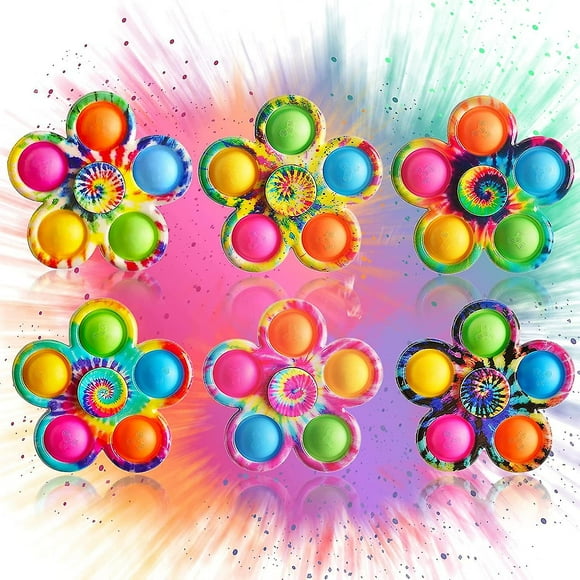Popfidgetspinnerpoppertoy, 6 Packs Tiedye Pop Fidget Spinner Toy, Simple Dimple Fidget Popper Toy