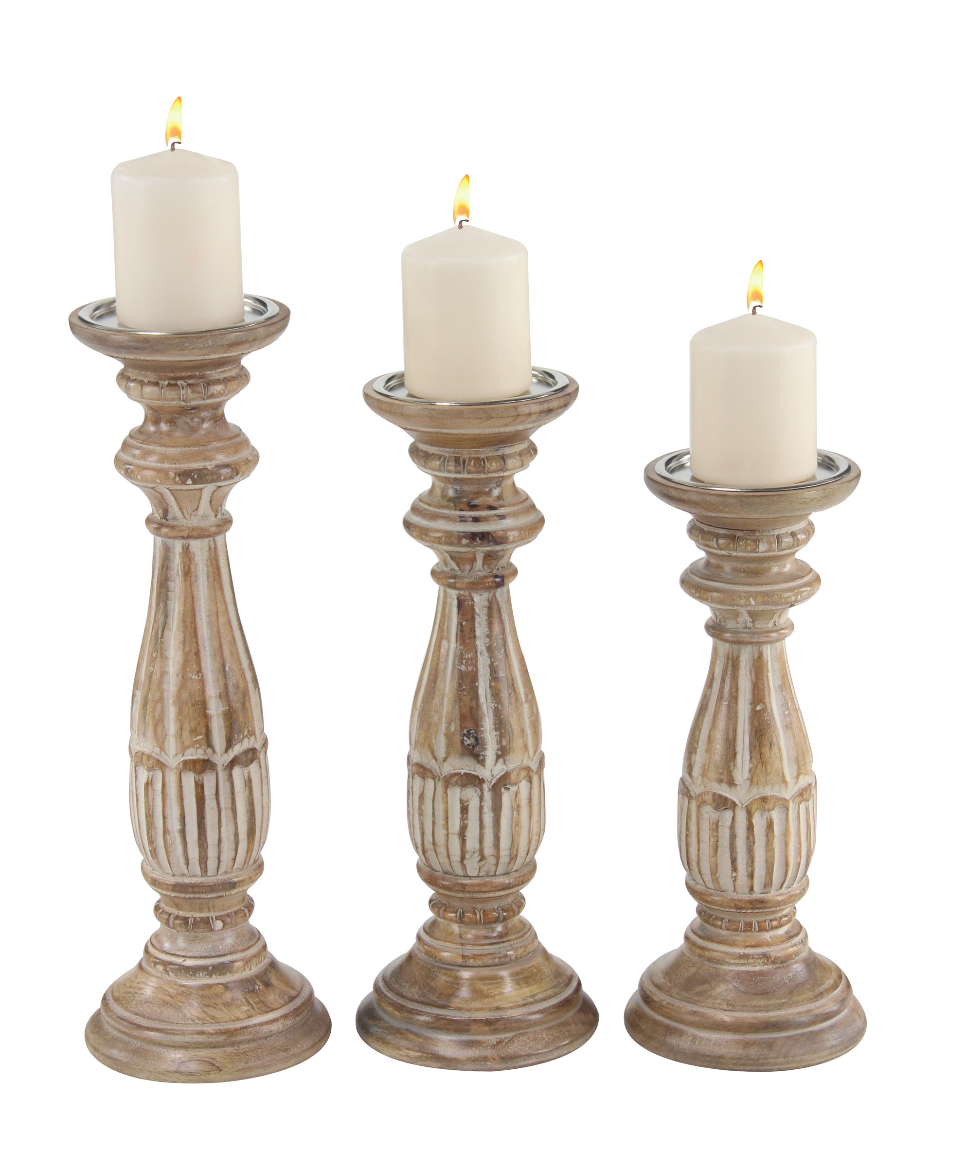 Decmode Traditional 14, 16, And 18 Inch Distressed Brown Wooden Candle