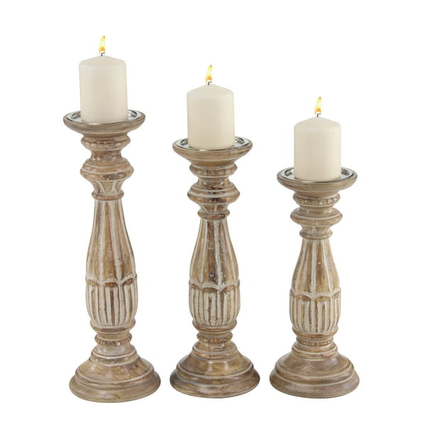 Decmode Traditional 14, 16, And 18 Inch Distressed Brown Wooden Candle ...