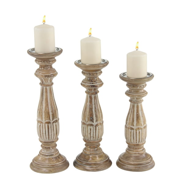 Decmode Traditional 14, 16, And 18 Inch Distressed Brown Wooden Candle