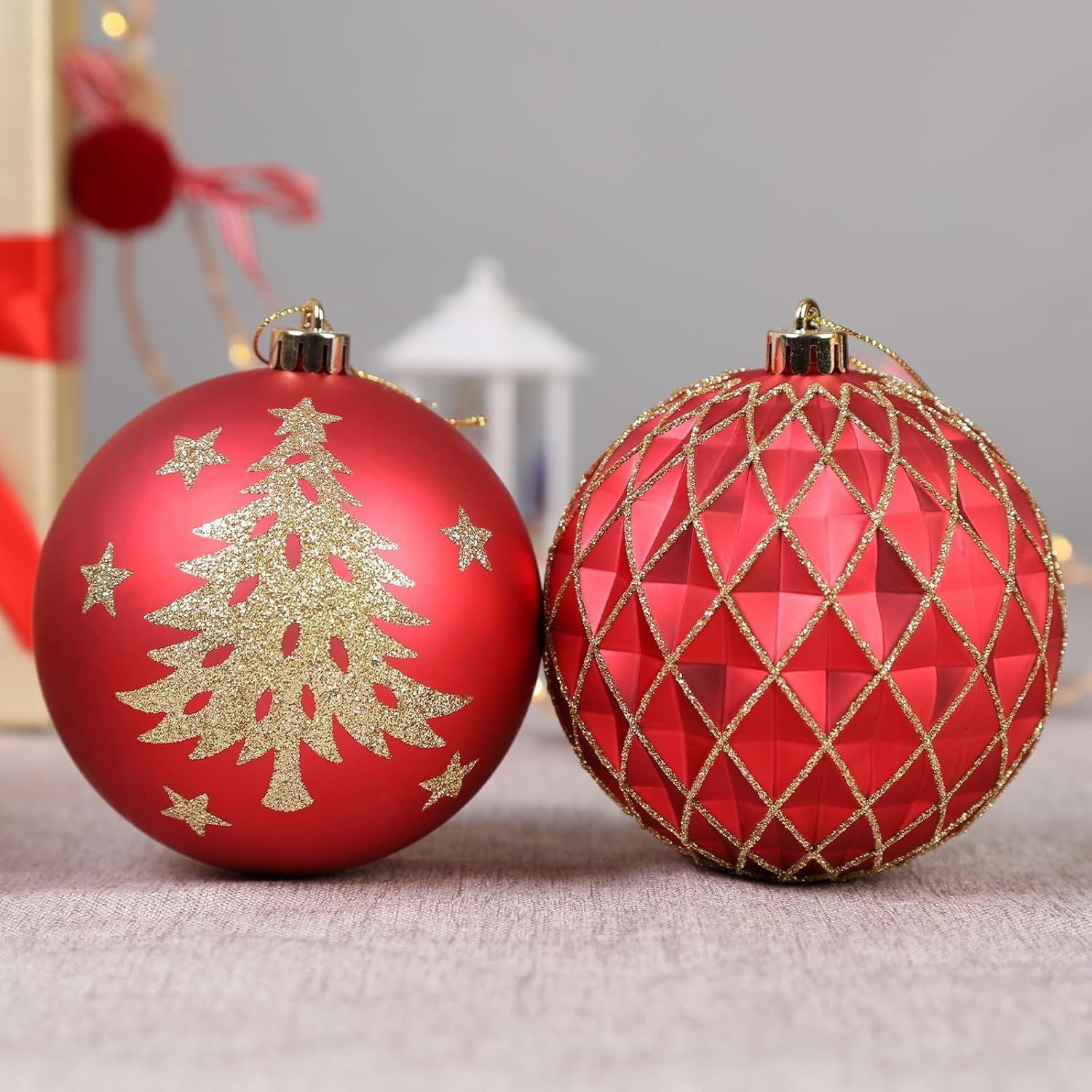 100MM/4 Inch 9PCS Large Christmas Balls Ornaments, Shatterproof Plastic Hanging Big Baubles Set for Xmas Tree Decoration Holiday Party Wedding Decorations with Hook
