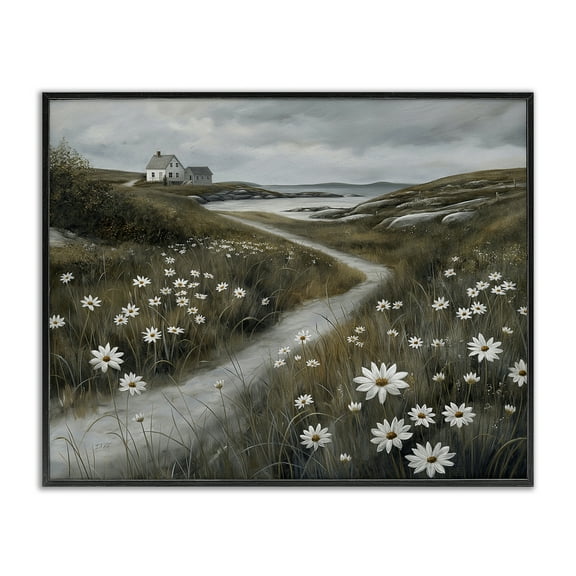 Stupell Industries Serene Coastal Cottage Path Landscape & Nature Painting Black Framed Art Print Wall Art, 14 x 11