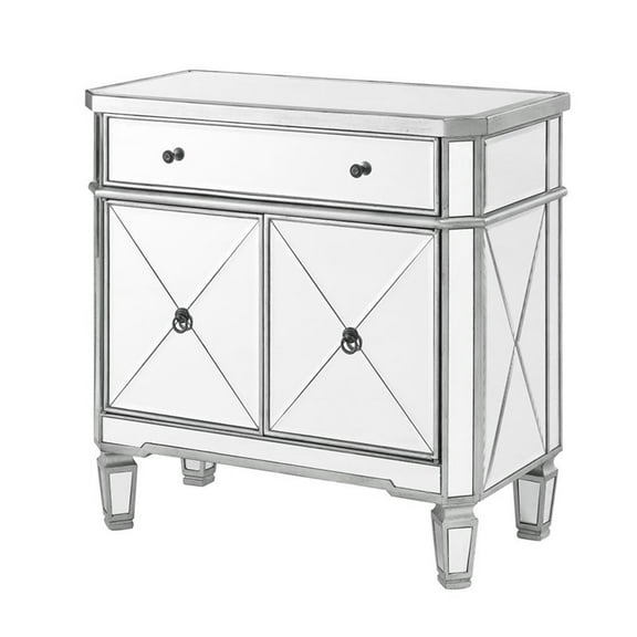 Pemberly Row Modern Mirrored Solid Wood One Drawer Console Table in Gray