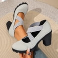 thumbnail image 6 of Busydd Block Heel Shoes for Women Criss Cross Strap Round Toe Sandals Casual Comfortable Solid Color Chunky Dress Shoes 36, 6 of 9