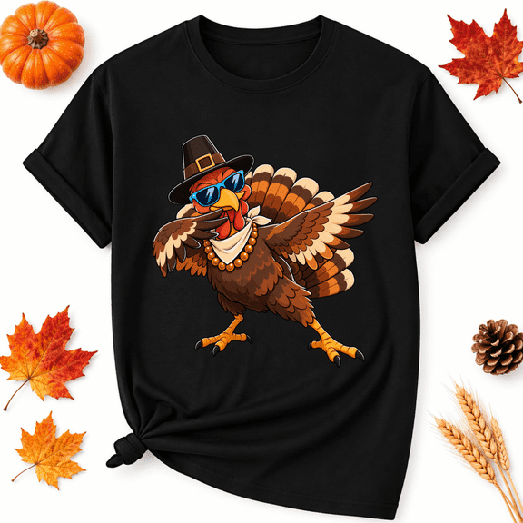 KeHetSoft Thanksgiving Cool Turkey With Sunglasses Cotton Graphic Unisex T-Shirt