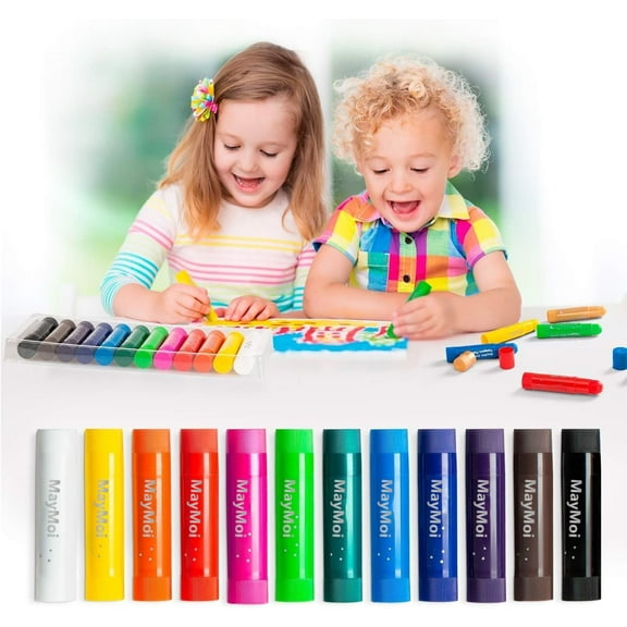 MayMoi Color Pencils| Non-Toxic, Quick Drying & No Mess Paint Sticks for Kids (12 Bright Colors, 6g)