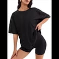 thumbnail image 1 of Camisetas de Gran Tamaño para Mujer, Corte Holgado, Cuello Redondo, Corta, Blusa Informal de Verano, Camiseta Básica Y2K para Playa Negro XS, 1 of 8