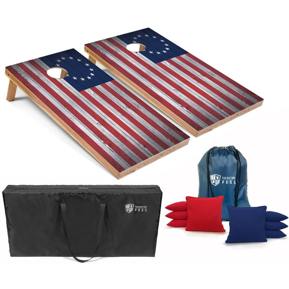 Tailgating Pros Regulation Cornhole Boards Flag Set - Includes 8 Bean Bags, Carrying Cases, and 4'x2' Corn Hole Toss Game - Optional LED Lights