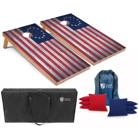 Tailgating Pros Regulation Cornhole Boards Flag Set - Includes 8 Bean Bags  Carrying Cases  and 4 x2  Corn Hole Toss Game - Optional LED Lights