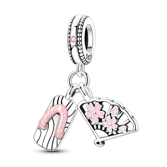 Japanese Geta Sandal Fan Pendant Charm, Compatible with Most Bracelet, Charm for Bracelet